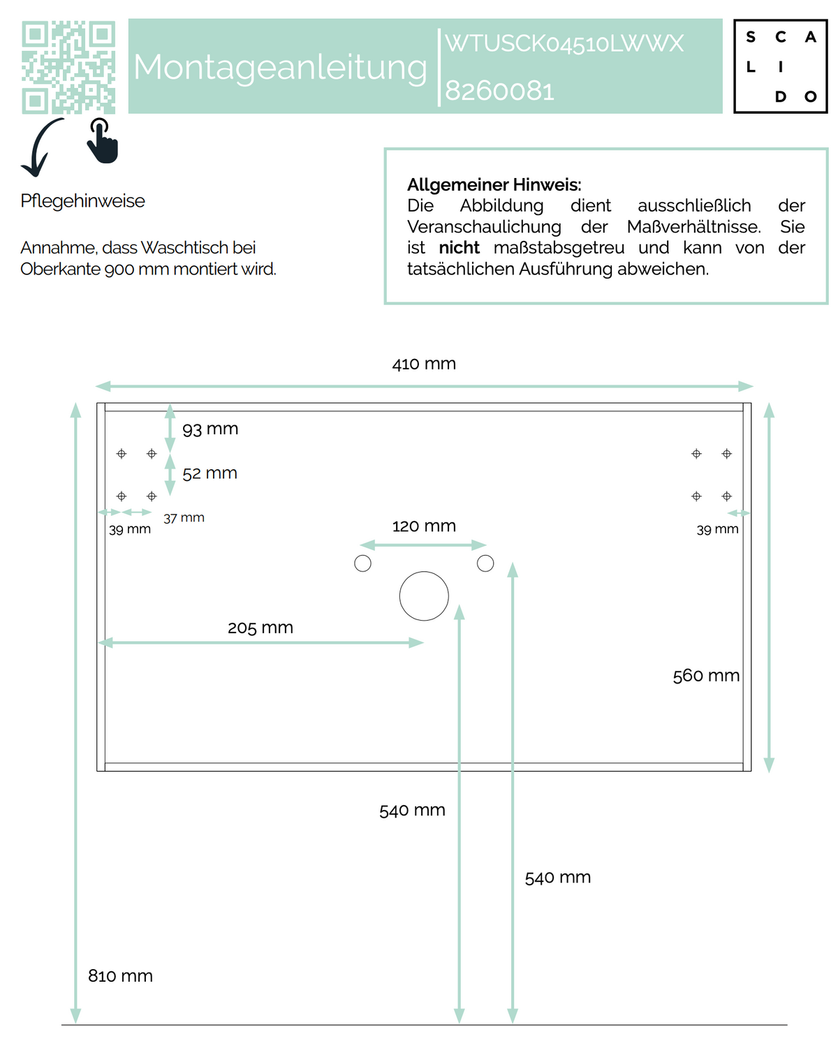 Scalido Gäste-WC Waschtisch-Unterschrank kompakt 41x56x32