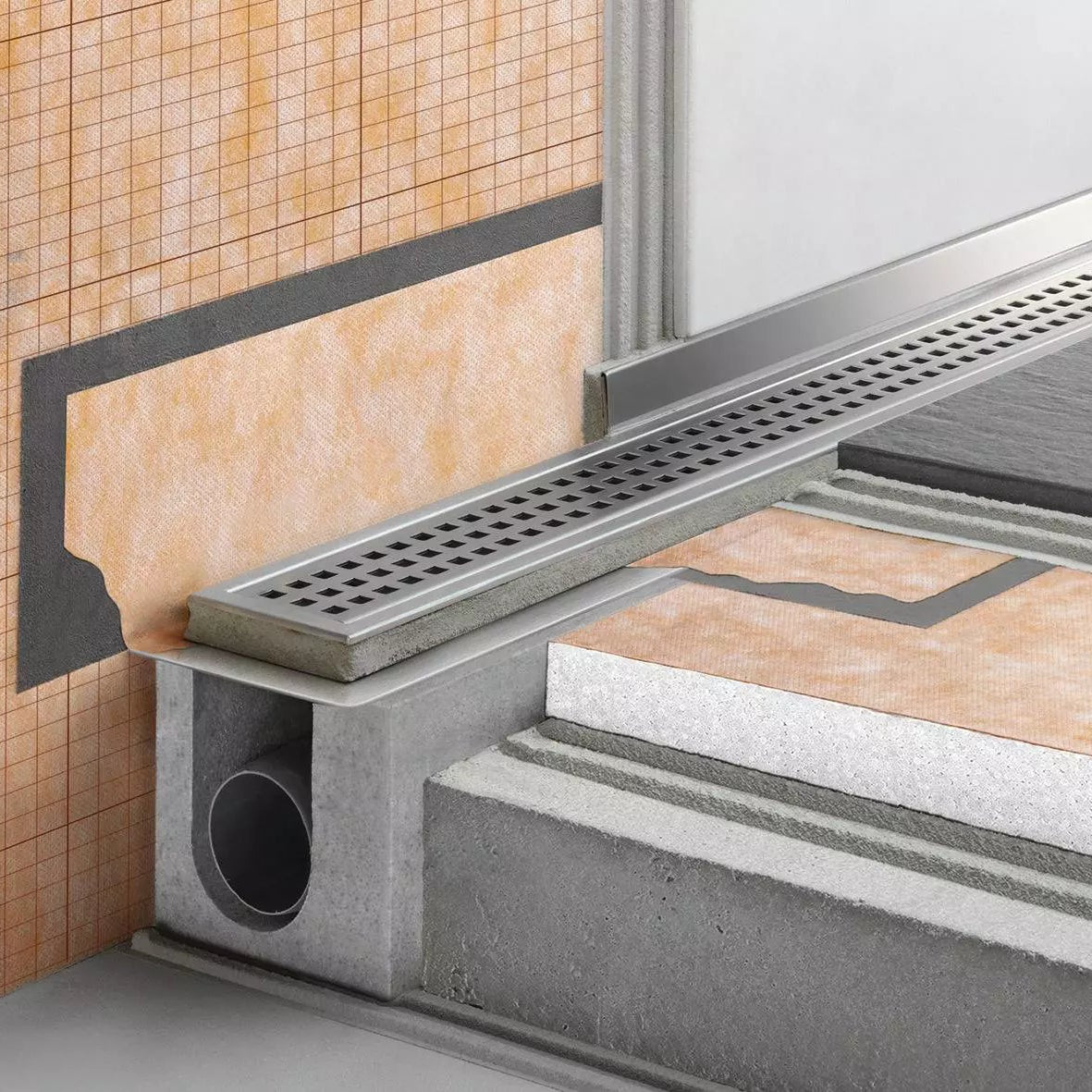 Schlüter-KERDI-LINE-H - Komplettes Set für lineare bodenebene Duschen mit einem horizontale Ablauf
