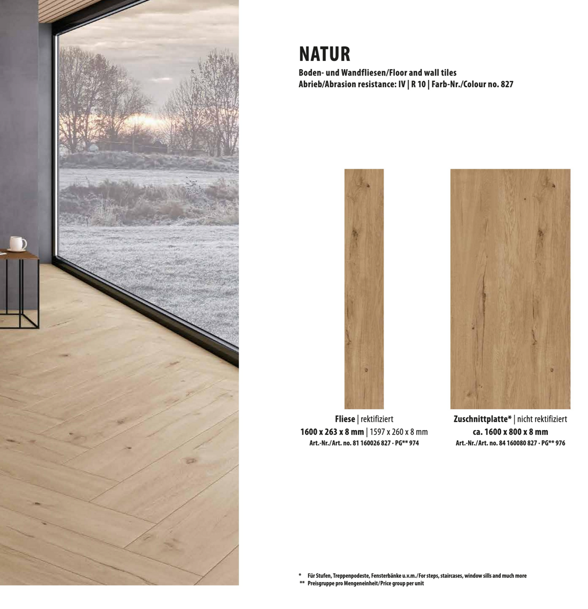 Feinsteinzeug Classik Oak Natur -Fliesen 26X160cm und Spezielle Teile - Interbau Deutschland