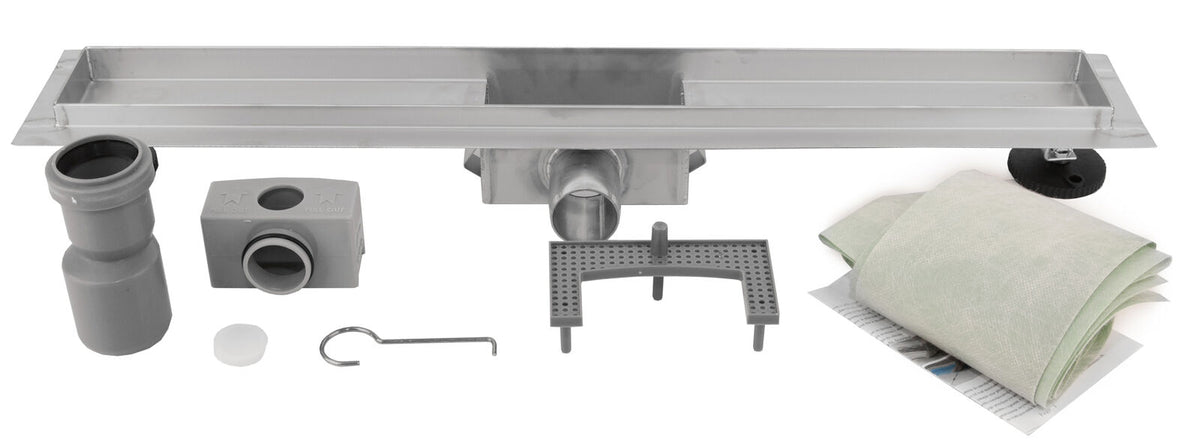 Duschrinne - Komplett-Set - Edelstahl Bodenablauf Ablaufrinne Duschablauf Flach Slim