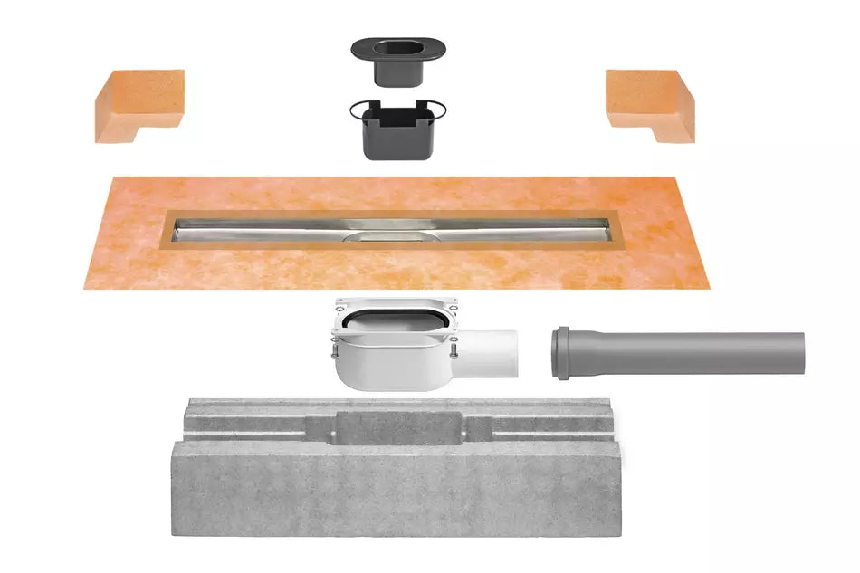 Schlüter-KERDI-LINE-H - Komplettes Set für lineare bodenebene Duschen mit einem horizontale Ablauf