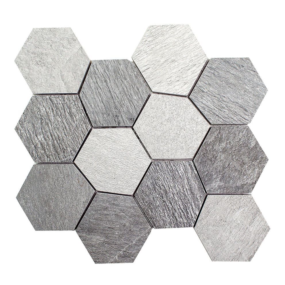 Mosaik Fliesen - Esagona Ardesia antracite/bianco/grigio Netz 25,9x22,4cm
