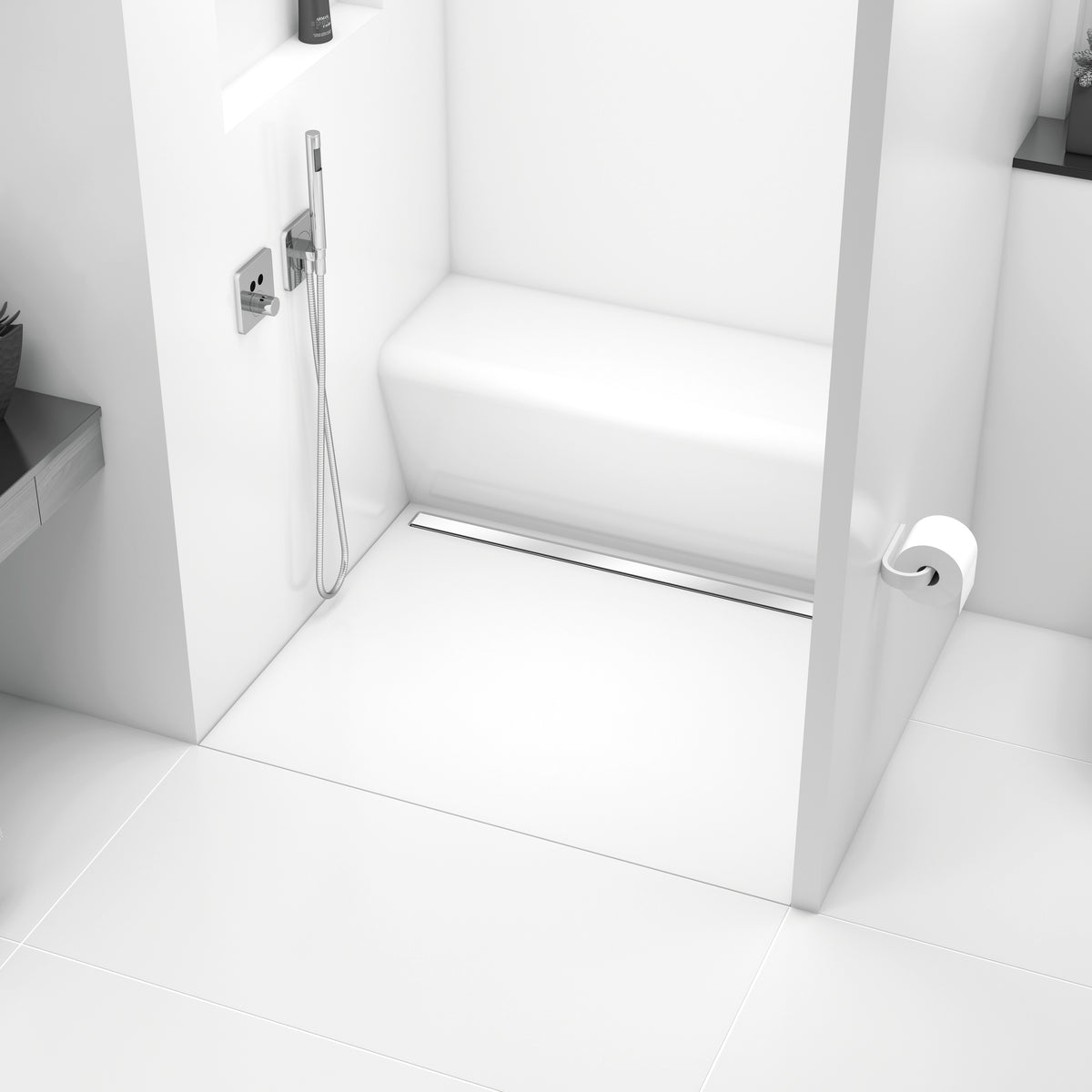 Wedi - Neo Duschelement komplett - Riolito quadratisch, Ablauf dezentral, Wandnah