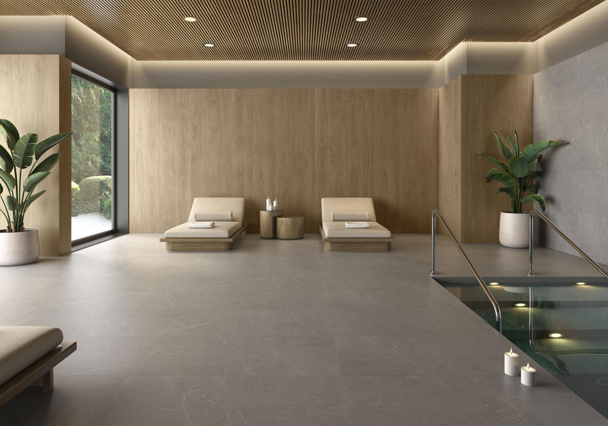 Serie Portlandstone Kalon und Lin Pamesa Ceramica - Ausstellung  Bad 53