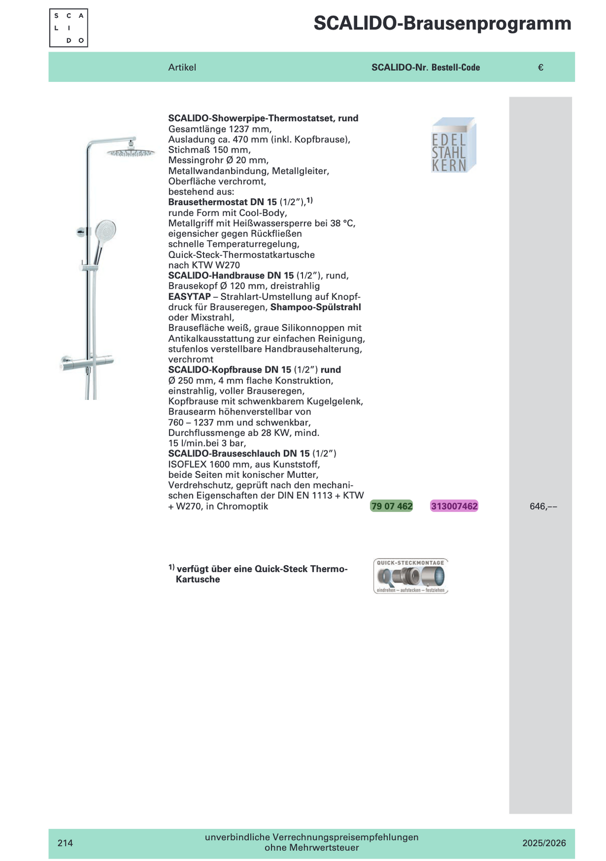 Duscharmatur Thermostatset rund, 1237mm lang Kopf-/Handbrause verchromt