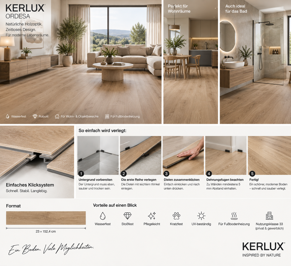 Kerlux Ordesa – Wasserfester SPC-Vinylboden in Holzoptik 23 × 152 cm