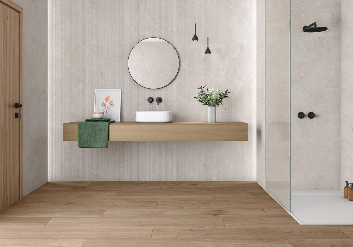 Serie Portlandstone Kalon und Lin Pamesa Ceramica - Ausstellung  Bad 53