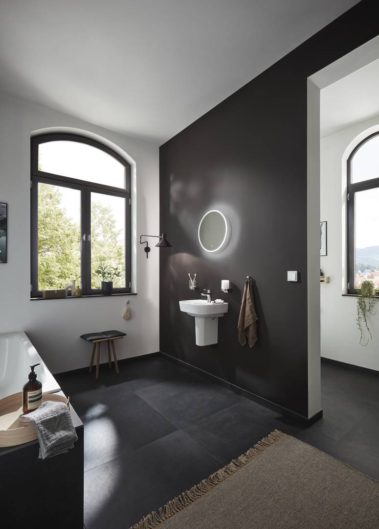 SCALIDO-Leuchtspiegel LED-SCR2 rund mit Hintergrundbeleuchtung/Lichtwechsler/Schalter