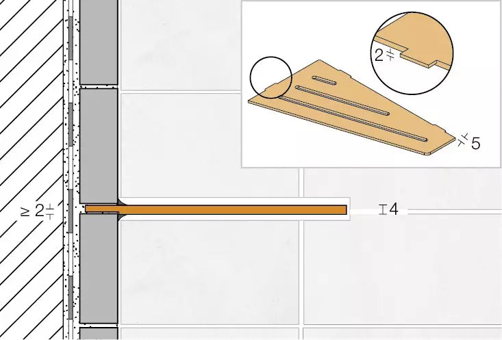 Schlüter-SHELF-E-S3 - viereckige Ablagen für den Eckeinbau direkt in die Fugen