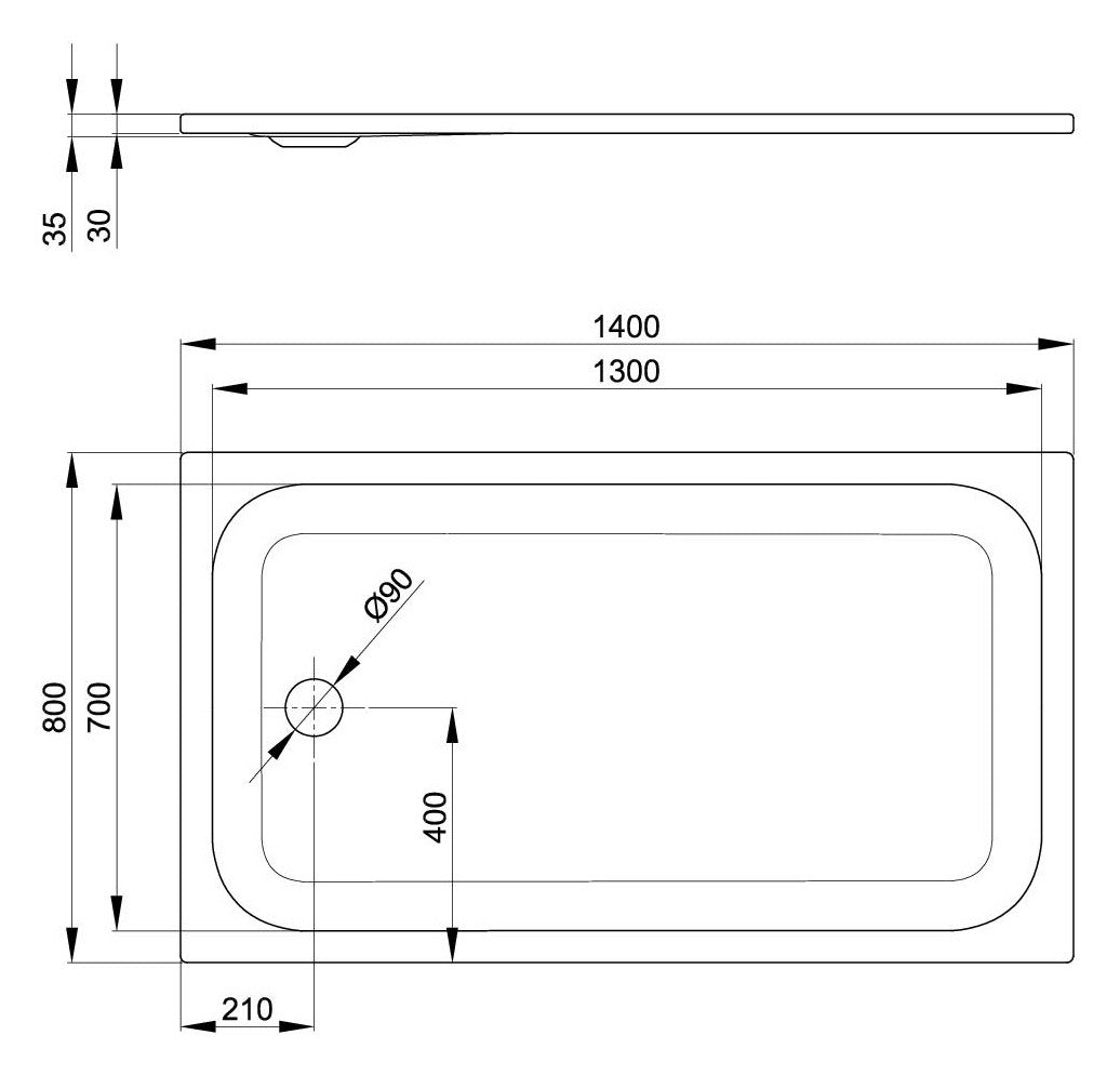 Stahl-Duschwannen weiß 140x80x35cm - Scalido