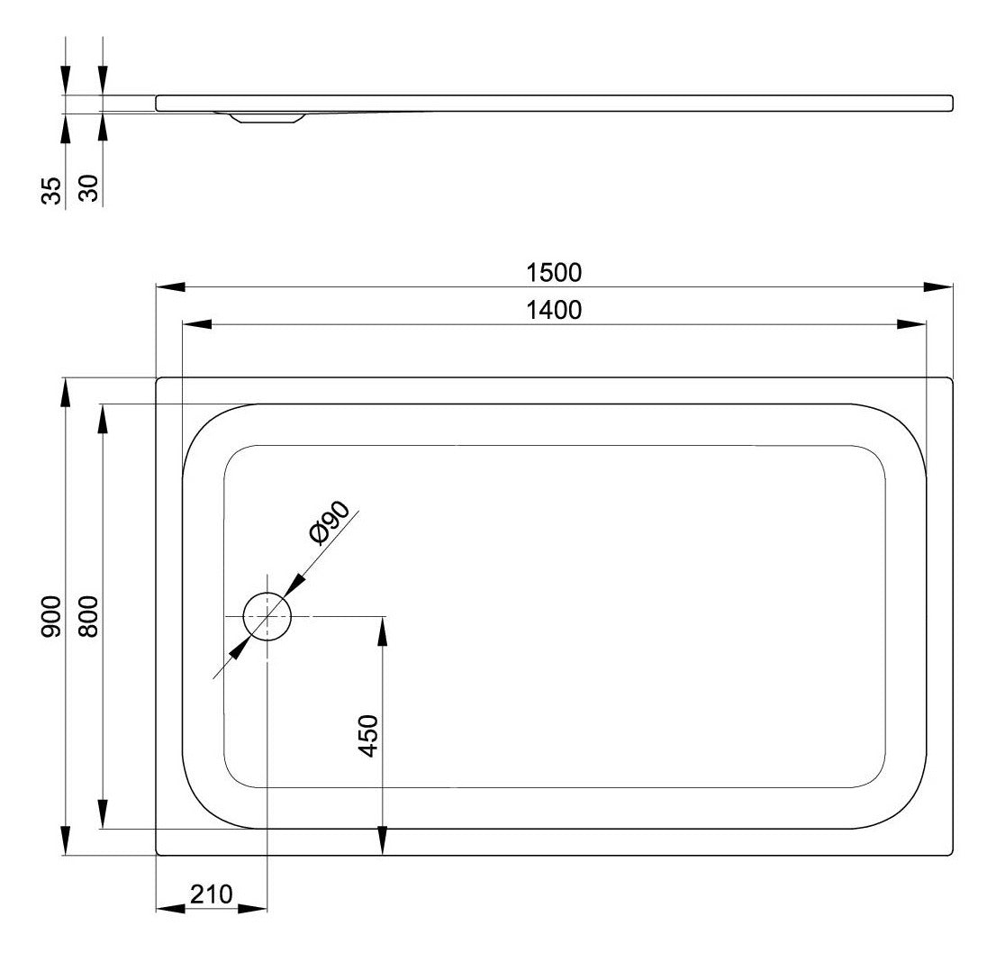 Stahl-Duschwannen weiß 150x90x35cm - Scalido
