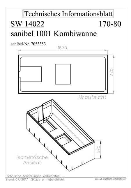 Wannenträger für 1001 Acryl-Badewannen 170x80x60cm - Sanibel Kombi zwei gerade Seiten