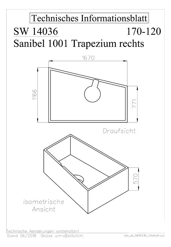 Wannenträger für 1001 Acryl-Badewannen 170x120x60cm - Trapezformbadewanne links