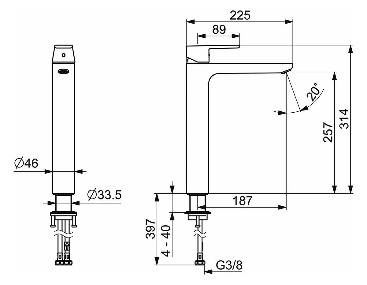 Waschtischarmatur D2 XL mit integriertem Temperaturbegrenzer - Scalido