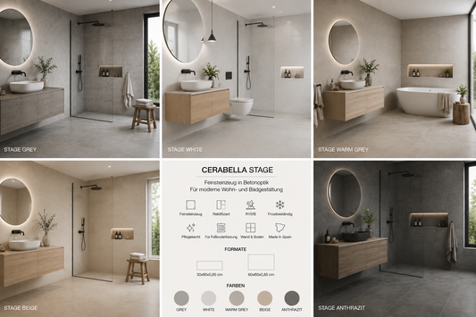 Cerabella Stage – Rektifiziertes Feinsteinzeug in Betonoptik | R10/B | 30x60 & 60x60