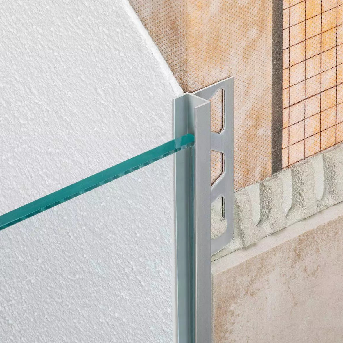 Deco-SGC - Schlüter U-Aufnahmeprofil für Glas an Ecke mit Putzwand in der Dusche Länge=2.5m