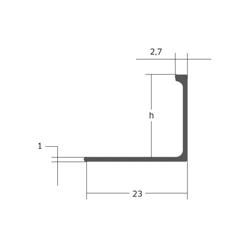 End rail 4-sided, shiny stainless steel 3m - square profile 