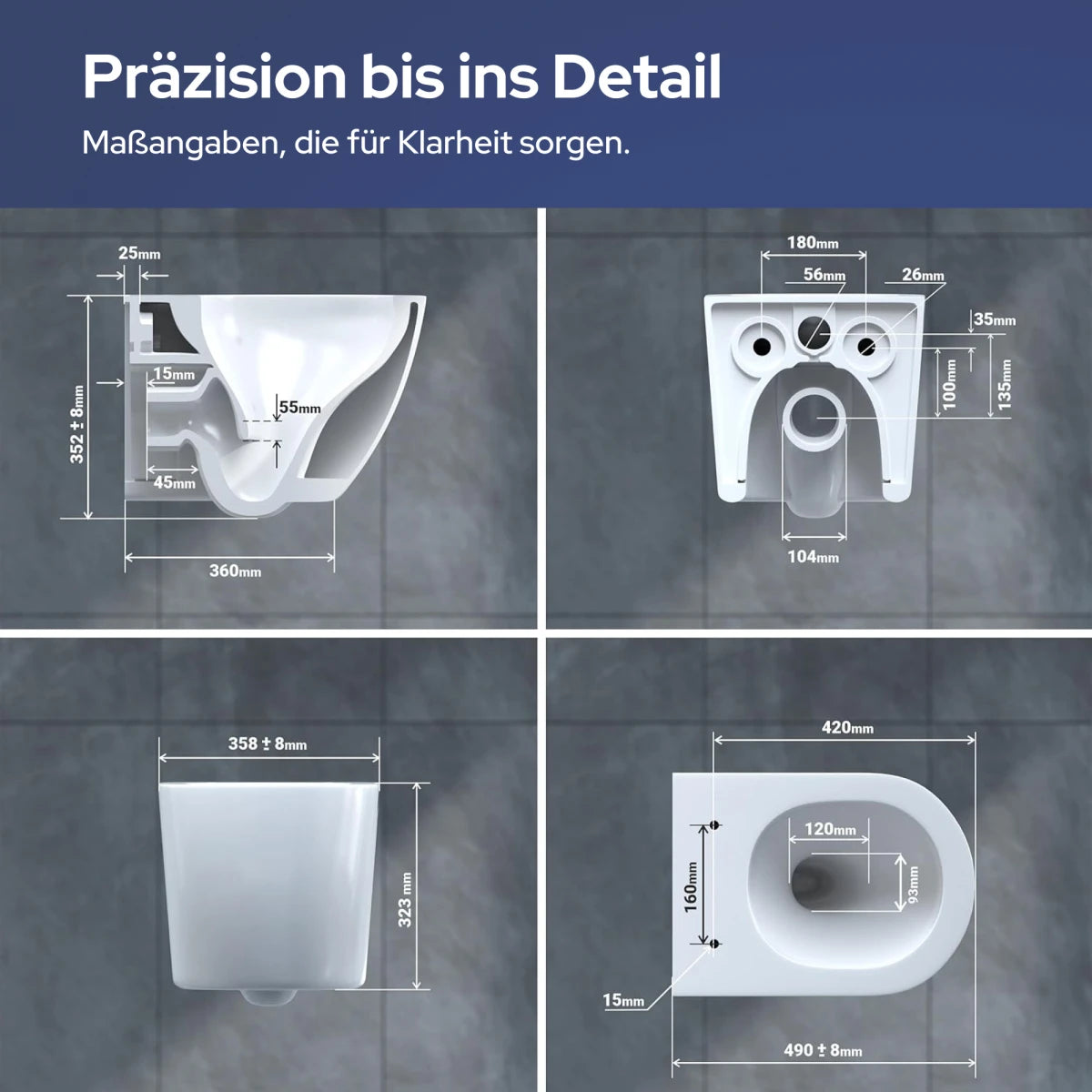 Hänge-WC komplett-Set spülrandlos inklusive Sitz – Tornadospülung | Softclose & Quickrelease