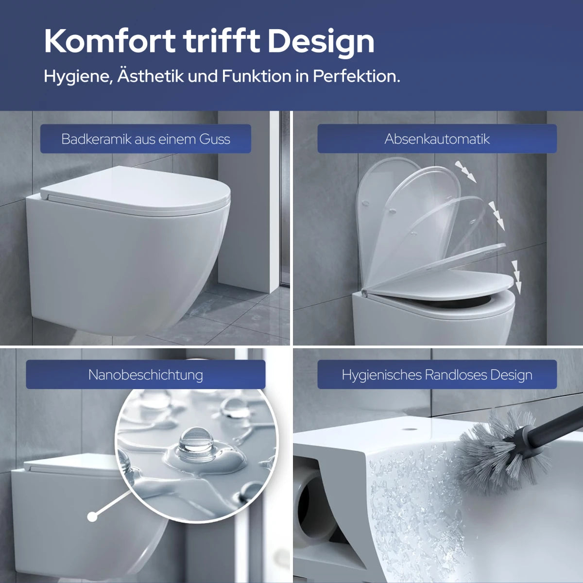 Hänge-WC komplett-Set spülrandlos inklusive Sitz – Tornadospülung | Softclose & Quickrelease