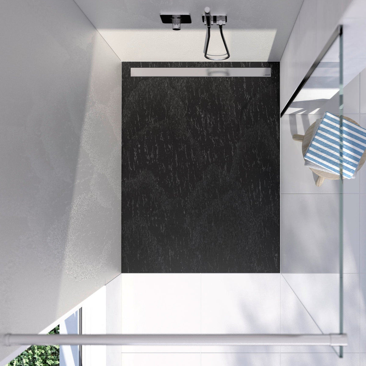 Wedi - Neo Duschelement komplett - Riolito quadratisch, Ablauf dezentral, Wandnah
